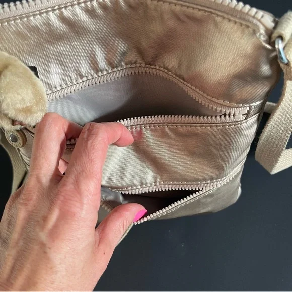 Kipling Metallic Triple Zip Crossbody Bag Champagne Gold - Picture 6 of 8